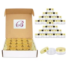 Beauticom (600 pc) 10G/10ML High Quality Round Cosmetic Sample Jars Gold Lids