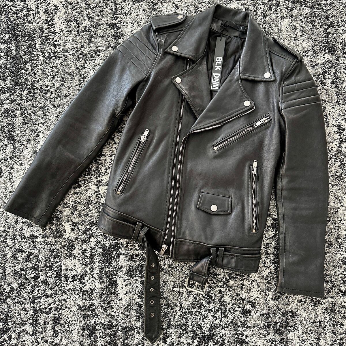 NWT • BLK DNM Designer Black Leather Moto Jacket w/ PEACE NWT • BLK DNM Designer Black Leather Moto Jacket w/ PEACE