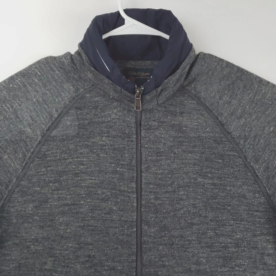 NUEVO Suéter Buffalo David Bitton Azul Gris Para Hombres L Gris Lino Lana Capucha Oculta Foto 3 de 4