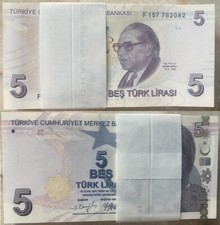 Turkey _ 100 pcs x 5 Lirasi 2009 ( 2021 ) UNC P. 222f - bundle Lemberg-Zp