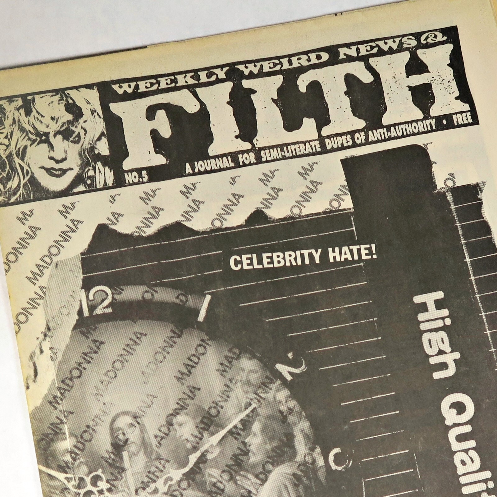 Weekly Weird News & Filth #5 1992 San Francisco Chuck Sperry periódico antiguo Zine