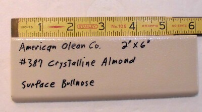 1 pc. Ceramic Bullnose Tile 2  X 6  #387 Crystalline Almond by American Olean