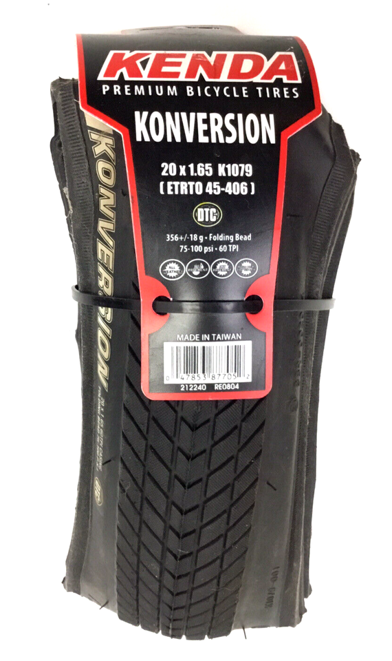 20" Kenda Konversion 20 x 1.65 Folding 65 TPI 75100 PSI Black BMX Bike