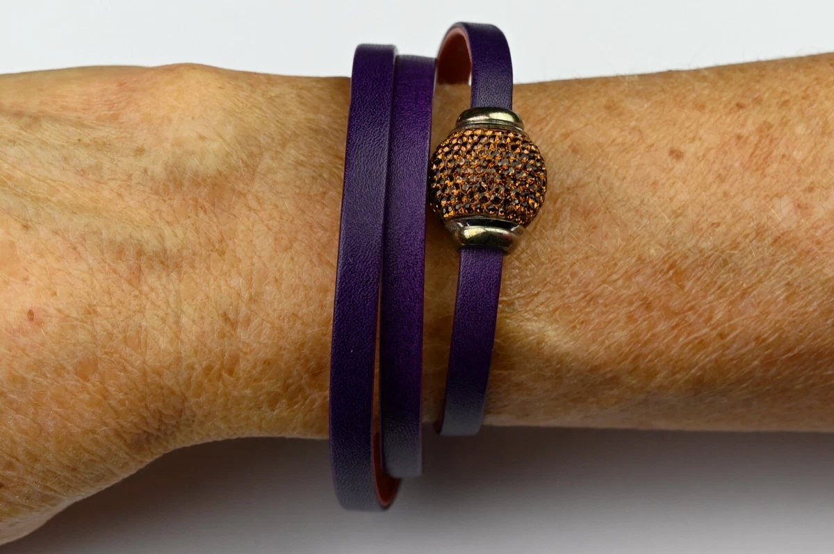 Bracelet Cuir Violet Clous Diamants Plastiques – Neuf