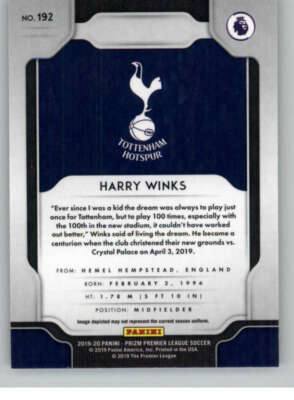 2019-20 Panini Prizm Premier League #192 Harry Winks Tottenham