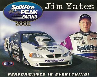 2001 Jim Yates Splitfire Spark Plugs Pontiac Grand Am Pro Stock NHRA Hero Card