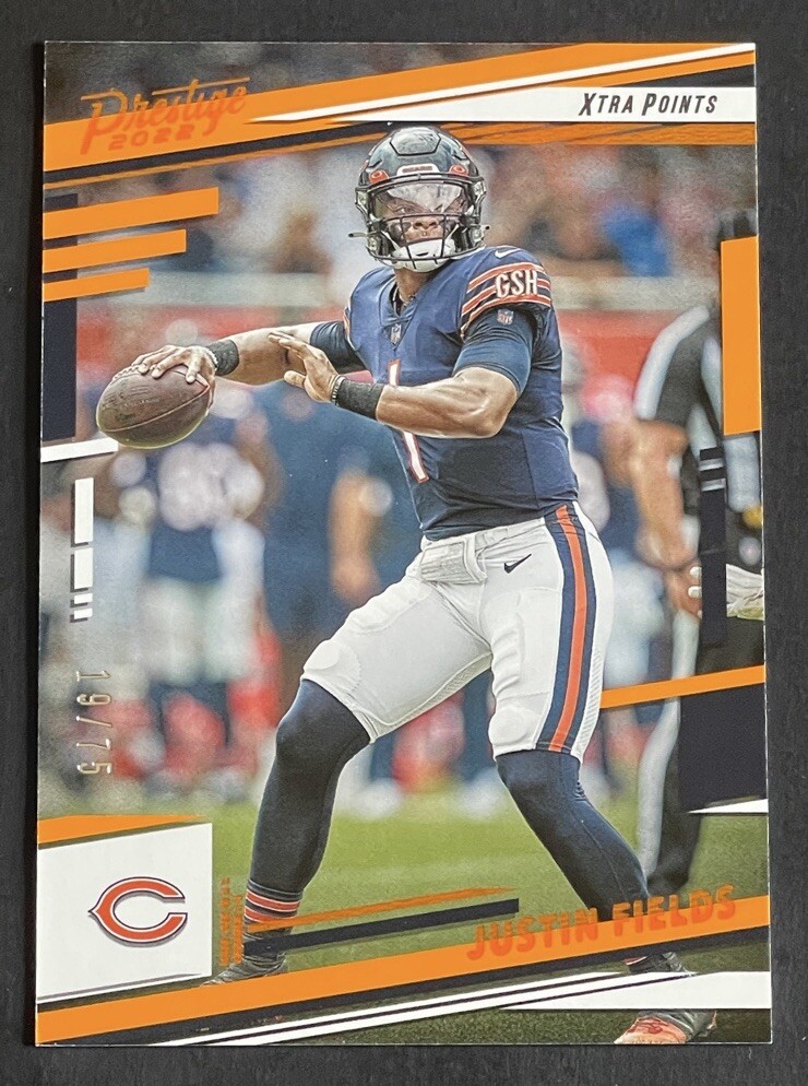 2022 Panini Prestige Justin Fields /75 Orange Parallel Xtra Points #48 Bears