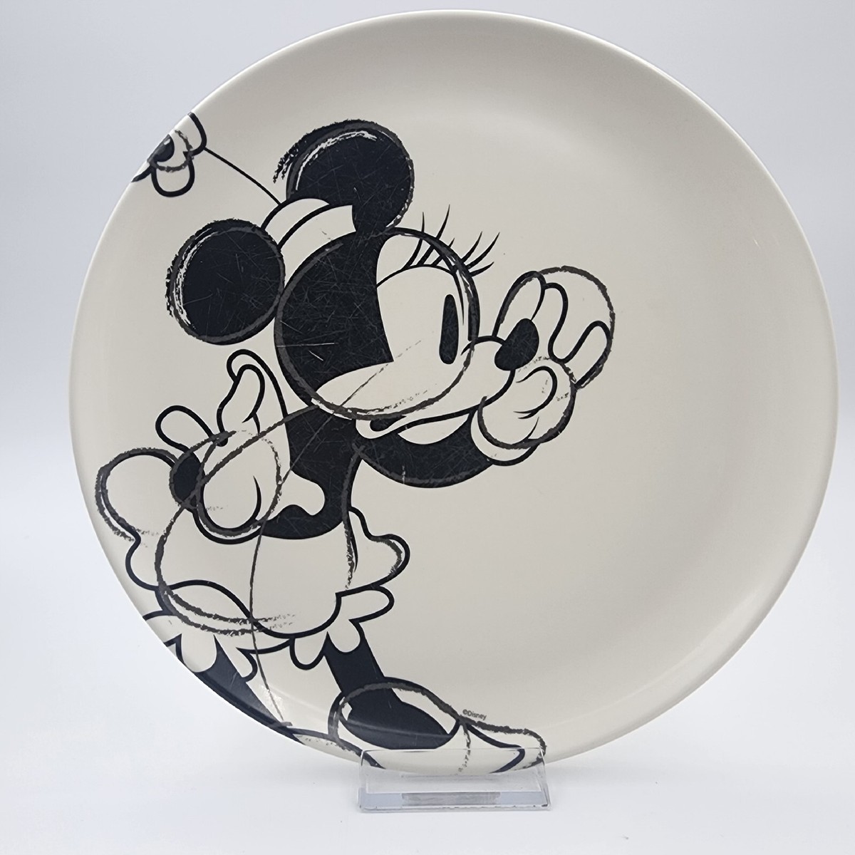 Zak Designs Disney Minnie Mouse Dinner Plate Melamine Sketch Black White 10  in