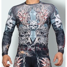 SKULL CROSS Compression Shirt Skin Tight Base layer Rash guard MMA Gym Training