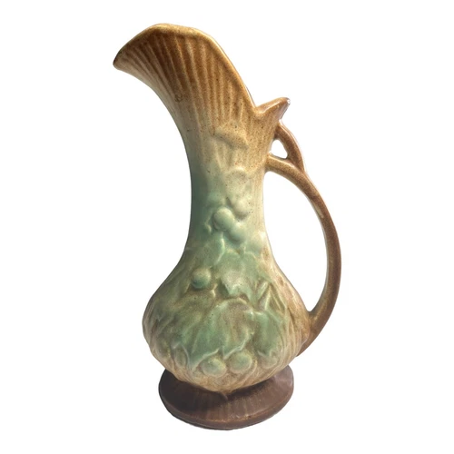 Vtg Mid-Century McCoy Pottery Ewer Pitcher Vase Grapes Brown Green