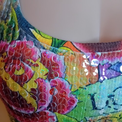 Vintage Y2K Majora Love Is Patient Tank Top Rose Tattoo Sequin Grafitti Print XL - Bild 10 von 14