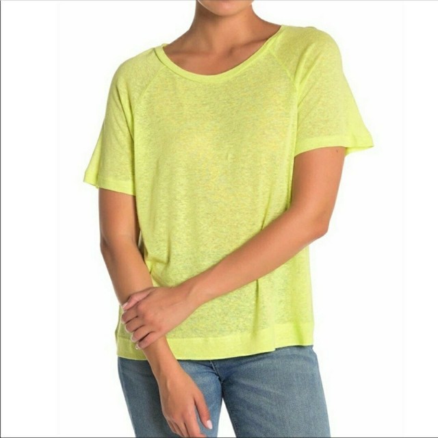 NWT Melloday Neon Yellow Raglan Sleeve Crewneck Slub Knit Shirt Size