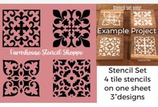 STENCIL SET- 4 Stencil Designs on one sheet - 3" tile designs - See Item Details