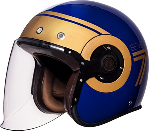 CASCO MOTO SMK ELDORATO RETRO' SEVEN JET VISIERA LUNGA BLU ORO TG XL | eBay
