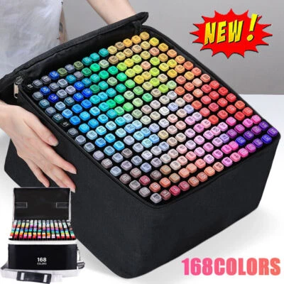 MARKENLOS 168 Farben Marker Stifte Set mit Doppelköpfiger, Alkoholmarker Set für Manga DHL