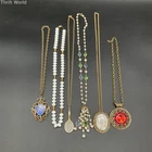Vintage Costume Jewelry Lot of 6 Necklaces Rhinestone Faux Pearl Heraldic Tennis