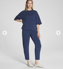 SPANX AirEssentials Super Soft Slim Straight Pants in Faded Indigo Blue-Sz Med