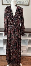 MANGO MNG Paisley Printed Maxi Dress Belted Women's Size 6