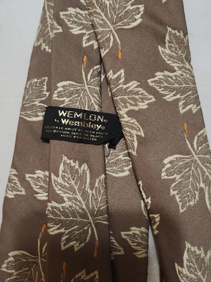 Corbata retro vintage para hombre Wemlon Wembley polietileno ancha años 70 hoja de arce beige Foto 2 de 2