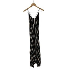 Reformation Striped Savannah Black Taupe Asymmetrical Hem Button Up Midi Dress 6