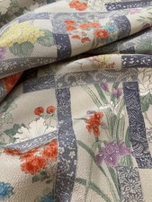 Japanese kimono silk fabric / Chirimen crepe fabric, light gray J19