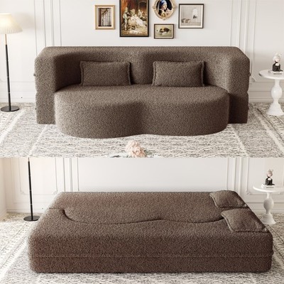 Full Size Foldable Floor Sofa Bed w/ Mattress & 2 Pillows, No Assembly, Brown