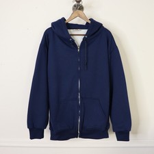 Vintage 90's Navy Heavyweight Waffle Lined Hoodie Sweatshirt Full Zip Men's XL