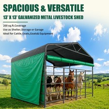New 13×13ft Galvanized Livestock Shelter Cattle&Sheep Sheds Waterproof With Roof