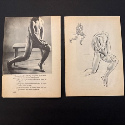 Vintage Male Nude Figure Study Art Book Plate Photo Drawing Anatomy Pose