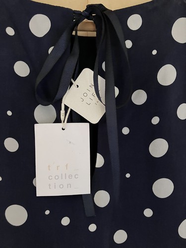 Zara Trf Collection Dress Medium Polka Dot Navy Blue M NEW 