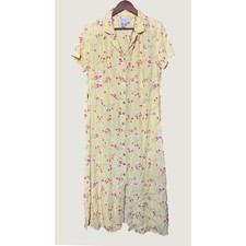 Coldwater Creek Maxi Dress Women 16P Yellow Good Floral Button Front Tie Back