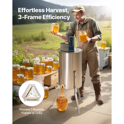 Electric Honey Extractor 3 Frame Beekeeping Honeycomb Spinner Stainless Steel - Picture 2 of 12