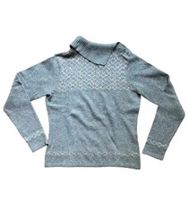 Villager Liz Claiborne Women's Sweater Size XL Gray Unique Collar Pastel Argyle