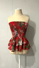 NEW WITHOUT TAG Isabel Marant RED Floral Print Strapless Top Size: S | US4, FR36