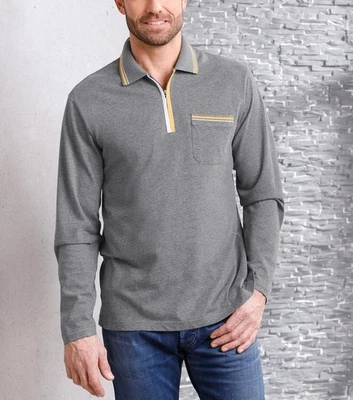 Herren Shirt Poloshirt Kragen Langarm Freizeitshirt Grau Gr. 56/58 Neu - Bild 1 von 3