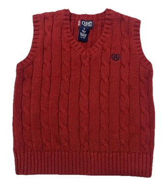 Chaps Boys Red Cable Knit Sweater Vest Size 5 Pullover 100% Cotton Preppy Y2K$32