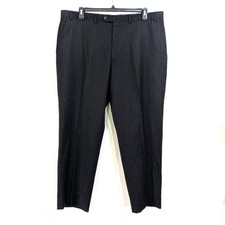 Chaps Black Pinstripe Lightweight Wool Flat Front Dress Pants - Size 42x30 Mens