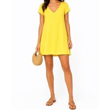 Lulus Yellow Mini Dress V Neck Short Sleeve Swing Sundress NWT XS