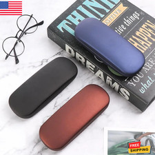 NEW Clam Shell Hard Eyeglasses PU Glasses Case Black w/Microfiber Cleaning Cloth
