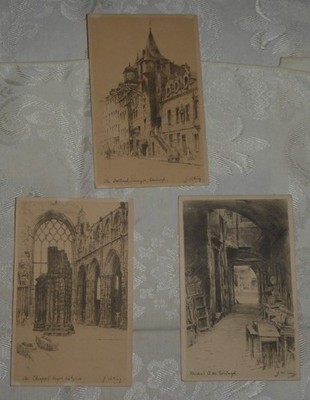 Vintage Lot of 3 Postcards - J W King Sketches