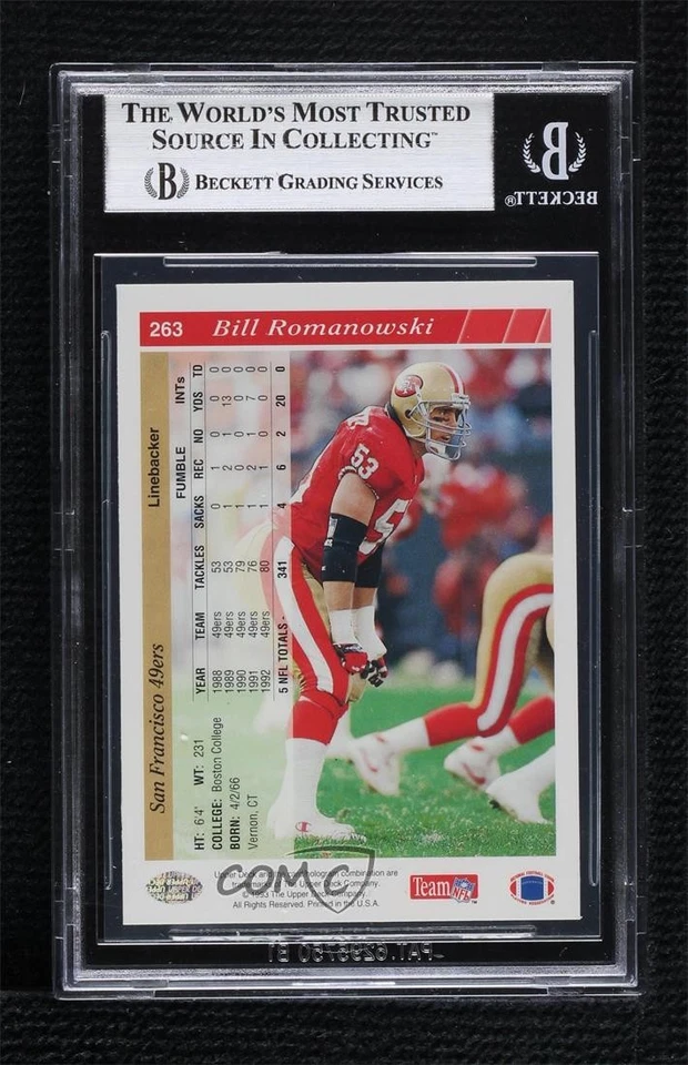 BAS 1993 Upper Deck Bill Romanowski #263 BGS Authentic Auto - Image 2 of 2