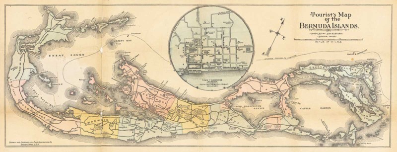 1890 Map of the Bermuda Islands and Hamilton 6"x16" Wall Art Print Decor Artwork