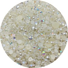 Beige Series Mix Flatback Pearls and Rhinestone 60g Resin 3mm-10mm AB Color