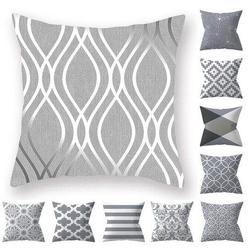 Silver Grey Geometric Cushion Cover Throw Square Pillow Cases Home Sofa Waist Silver Grey Geometric Cushion Cover, Grey Sofa Cushion Covers