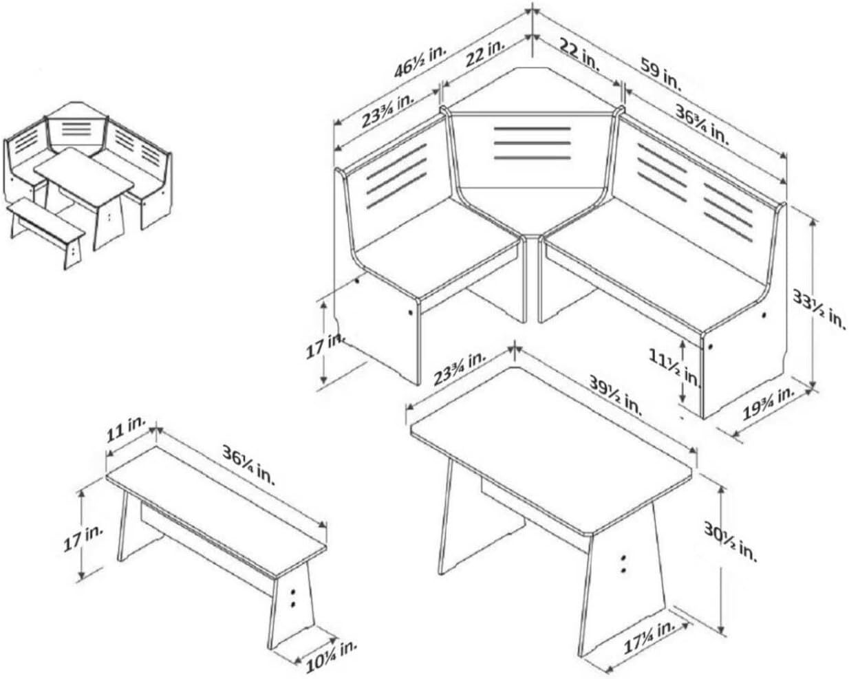 Tone Natural Solid Wood Corner Dining Set, Reversible Breakfast Nook eBay