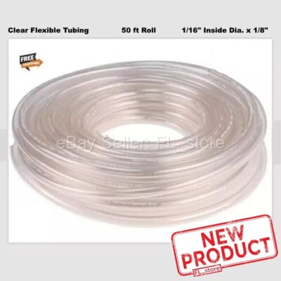 Clear Flexible Tubing 1/16'' Inside Dia x 1/8'' Outside Dia 50 Feet Roll Tygon PVC