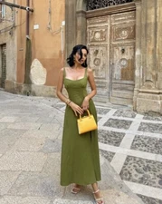 ZARA NWT WOMAN SS24 LINEN BLEND MIDI DRESS OIL | 3595/709