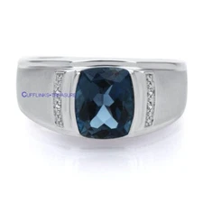 Natural London Blue topaz & CZ Gemstones 925 Sterling Silver Ring For Men's #560