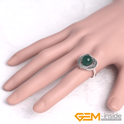 Natural Gemstone Charms Rings Jewelry Tibetan Silver Marcasite Women Gift 6#-8# - Picture 24 of 43