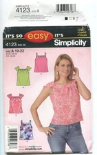 SIMPLICITY EASY 4123 MISSES' TOPS W/ VARIATIONS SZ 10-22 UNCUT 2006
